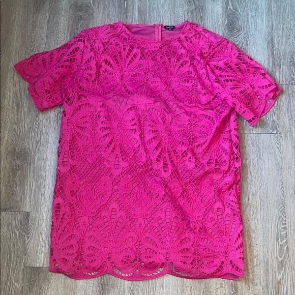 Boohoo size 20 hot pink Richie PLUS PREMIUM CROCHET LACE SHIFT DRESS - Picture 2 of 7